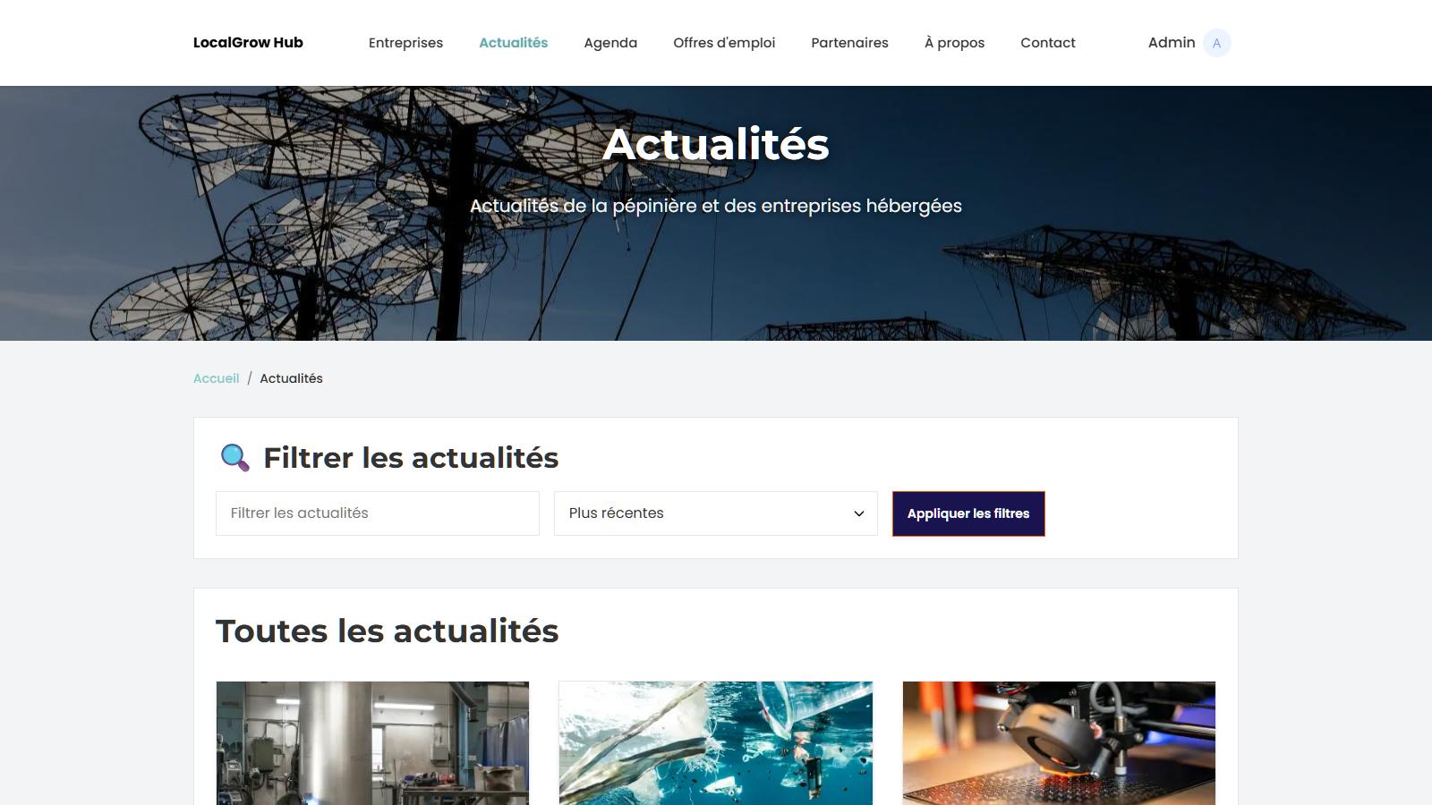 Interface des actualités du réseau Tissely